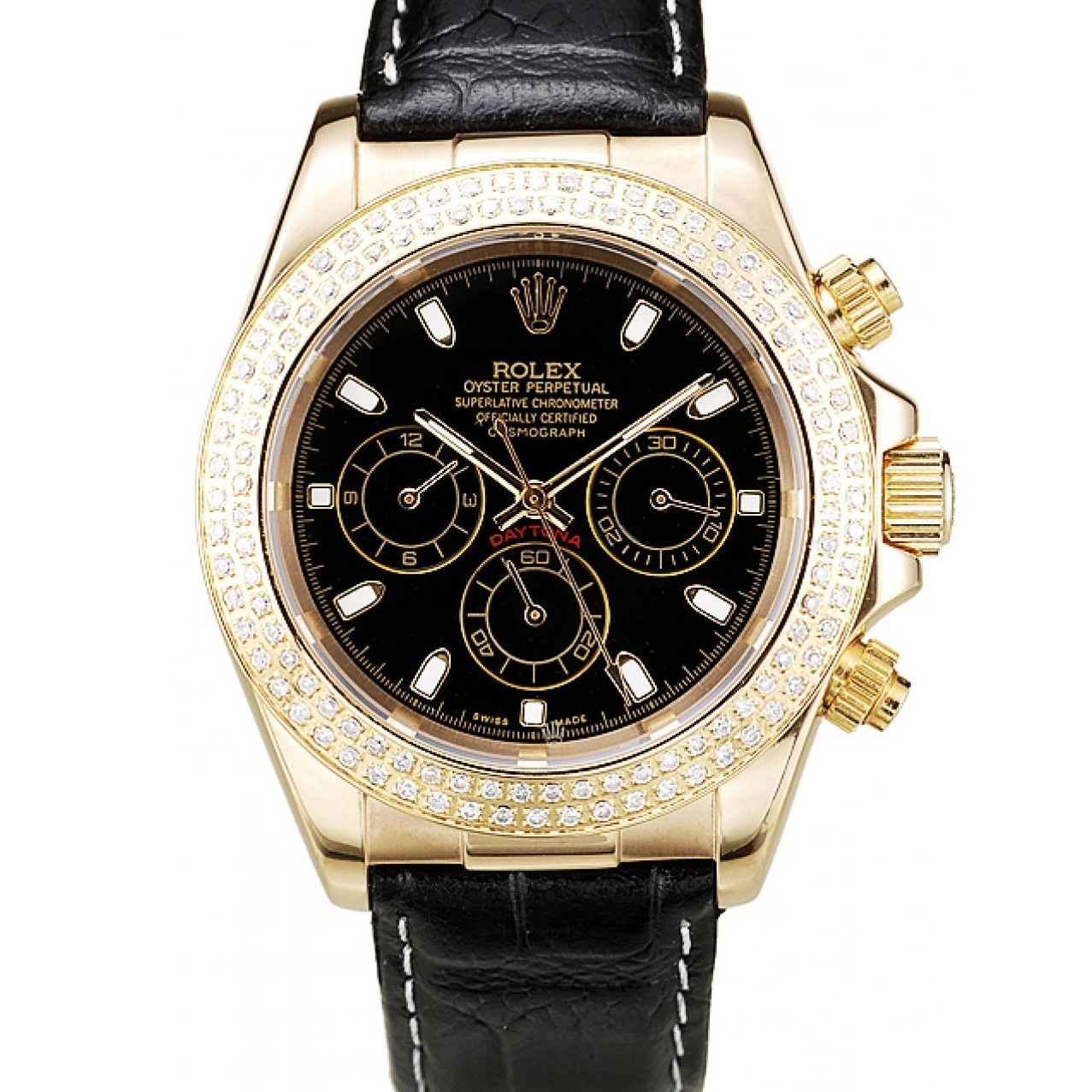 Black Gold Bezel Daytona Crystal Rolex Dial Studded Case 1013